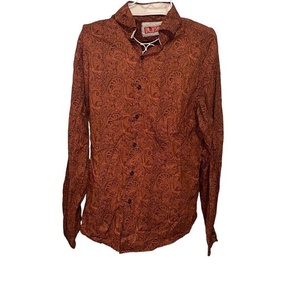 Rare Vintage Consequence Paisley Shirt Mens Copper Brown Long Sleeve Button Up C - Picture 1 of 9